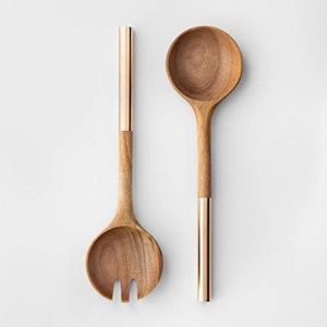2pc Acacia Wood Salad Serving Set